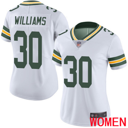 Green Bay Packers Limited White Women 30 Williams Jamaal Road Jersey Nike NFL Vapor Untouchable